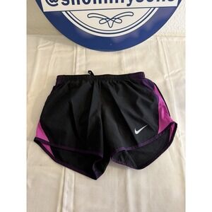 Nike Dri fit women's XS running shorts black and purple with inner lining. Black